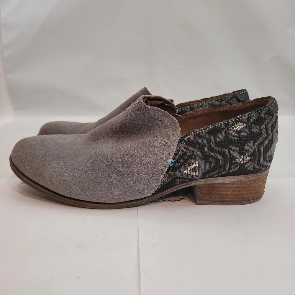 TOMS Deia Booties Womens 9 Grey Suede Woven Textile Ankle Boots Slip On